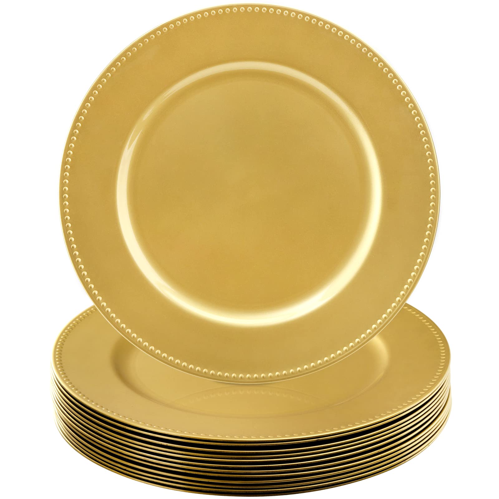 Okllen gold charger plate with beaded edge enhances 13-inch place settings elegantly.