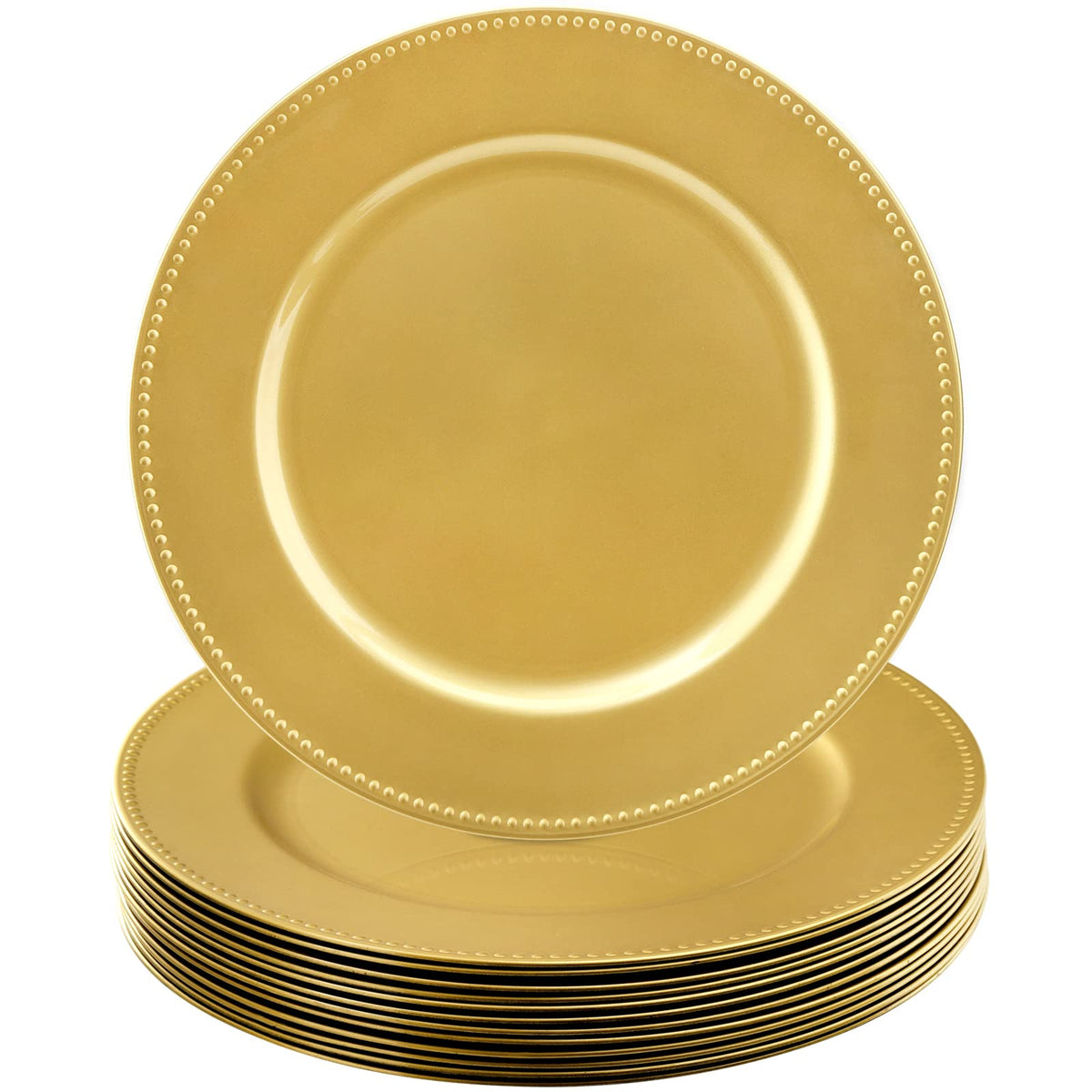 Okllen gold charger plate with beaded edge enhances 13-inch place settings elegantly.