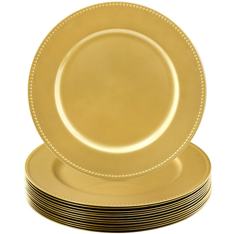 Okllen gold charger plate with beaded edge enhances 13-inch place settings elegantly.
