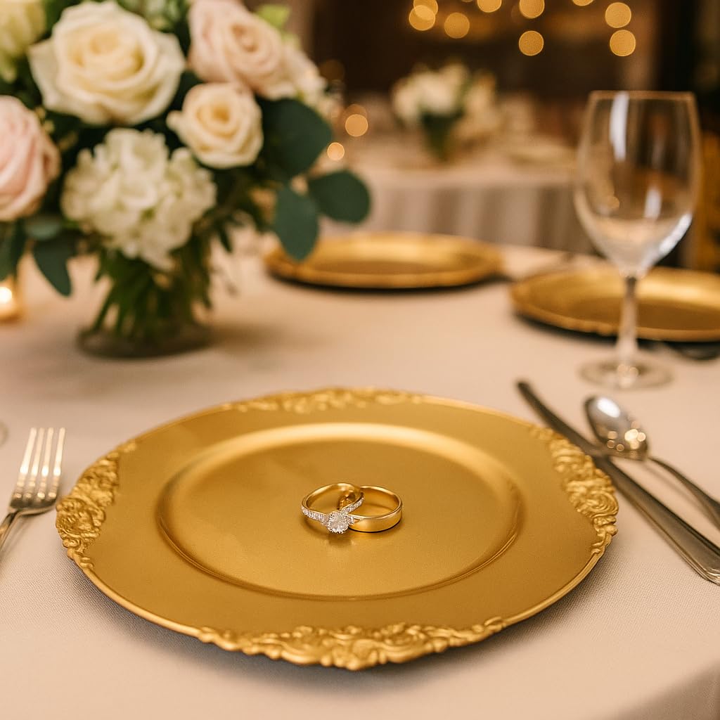 Okllen 12-pack charger plates create cohesive look for catering and home tables.