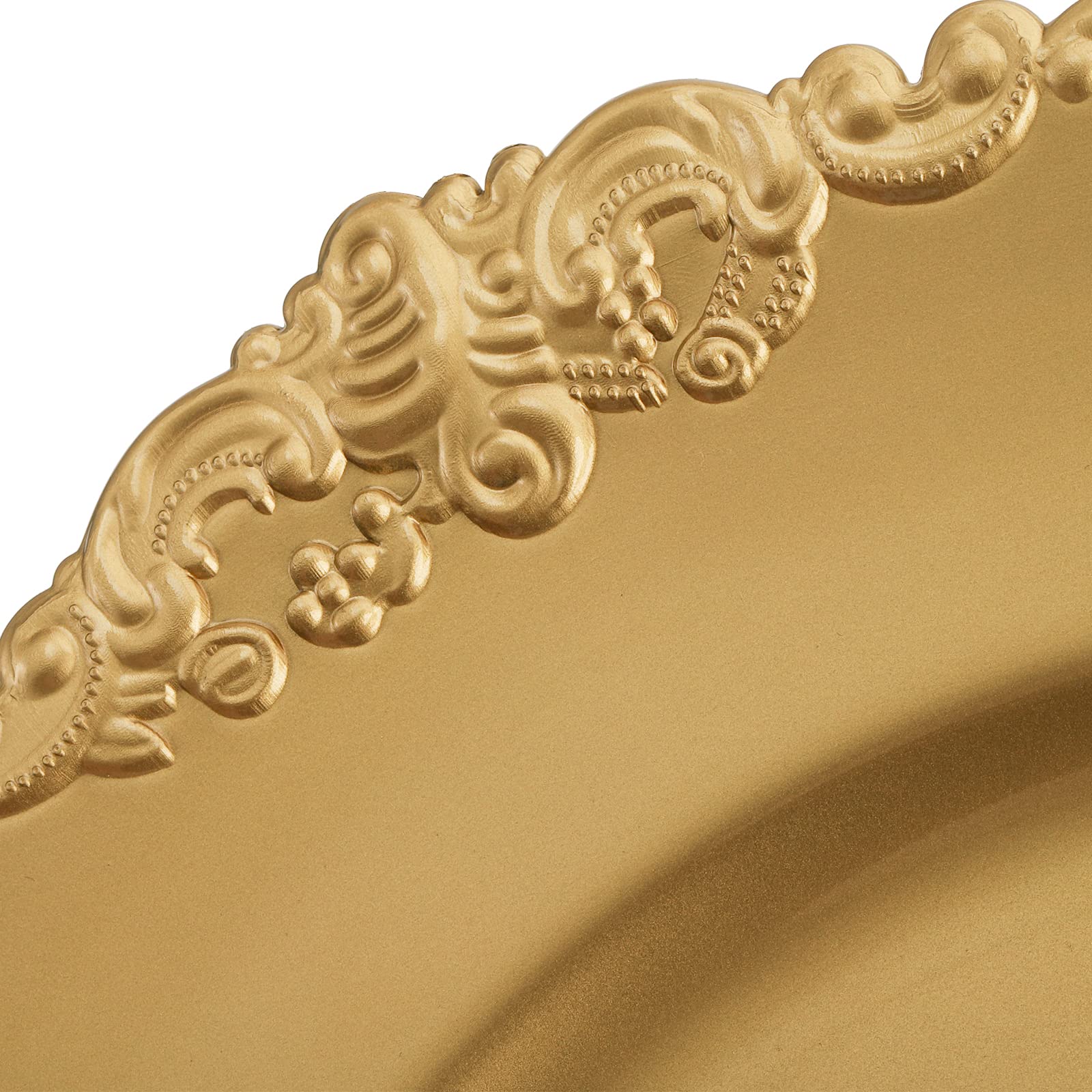 Okllen decorative floral-trim charger plates elevate wedding reception tables.