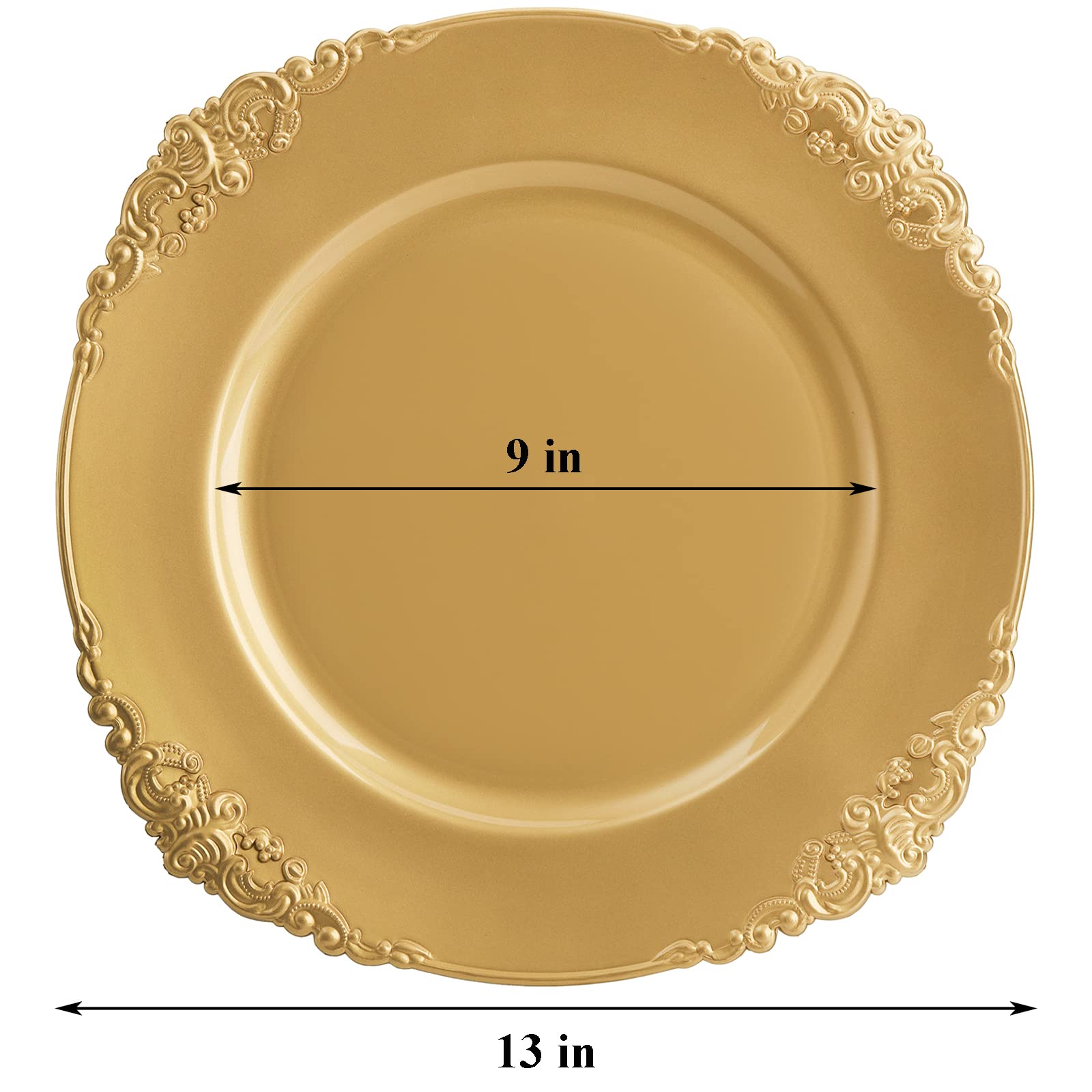 Okllen gold charger plates - embossed rim set on a formal table.