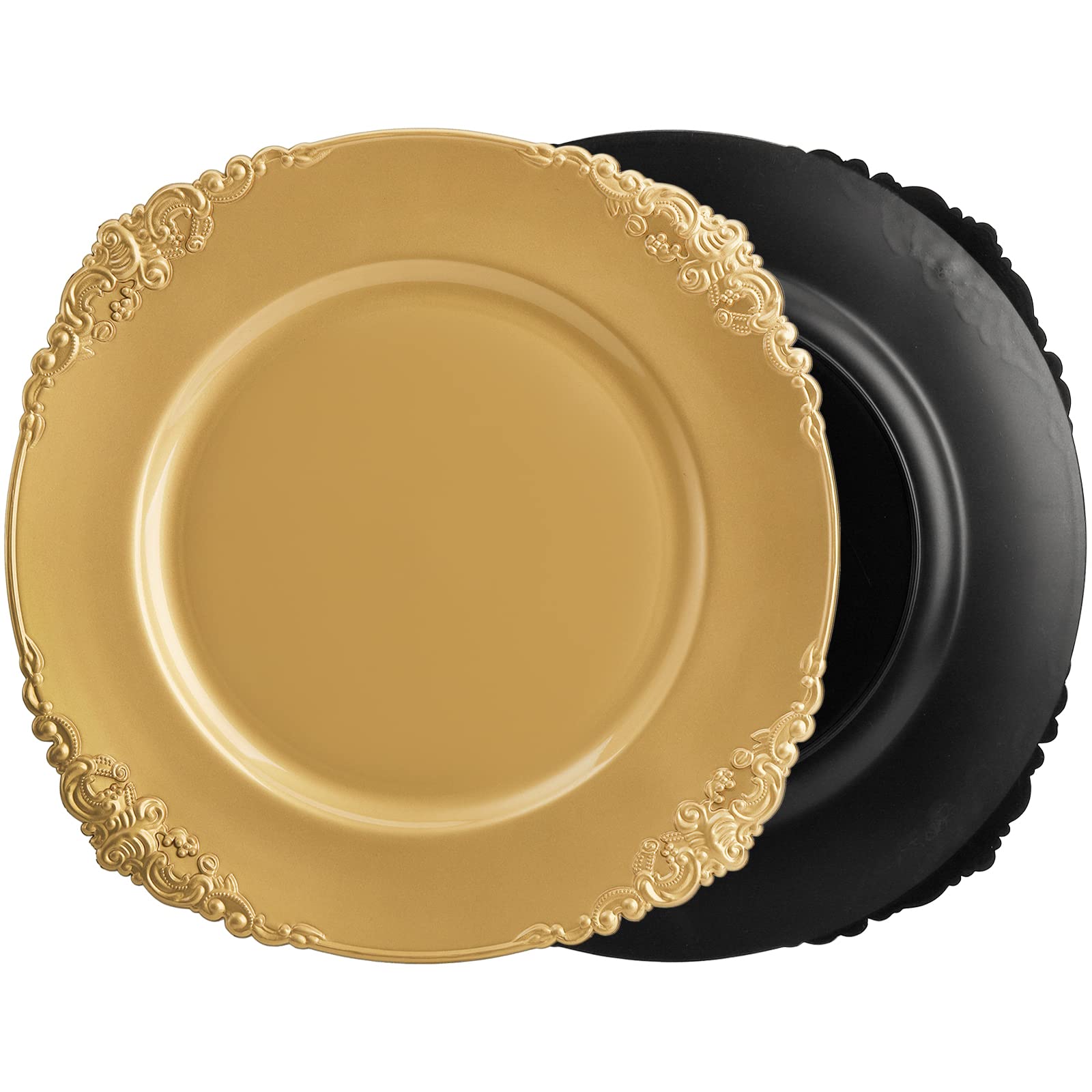 Okllen charger plates showcased at a wedding reception with elegant glow.
