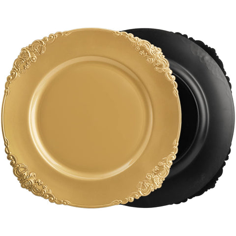 Okllen charger plates showcased at a wedding reception with elegant glow.
