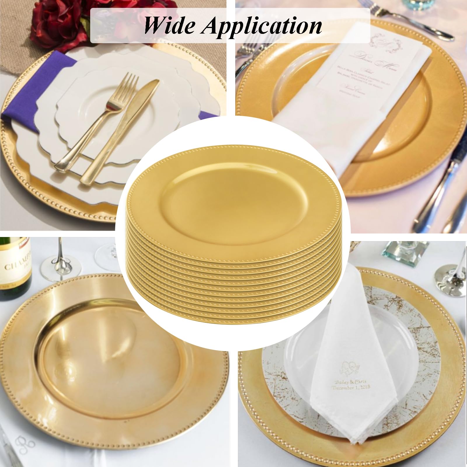 Okllen outdoor event charger plate resists wear while adding glamour.