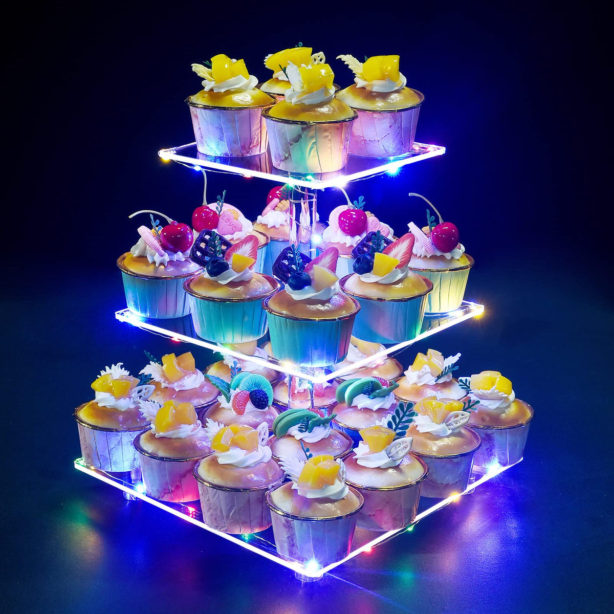 OLACHIKKO 3-tier cupcake stand with LED string for weddings and parties