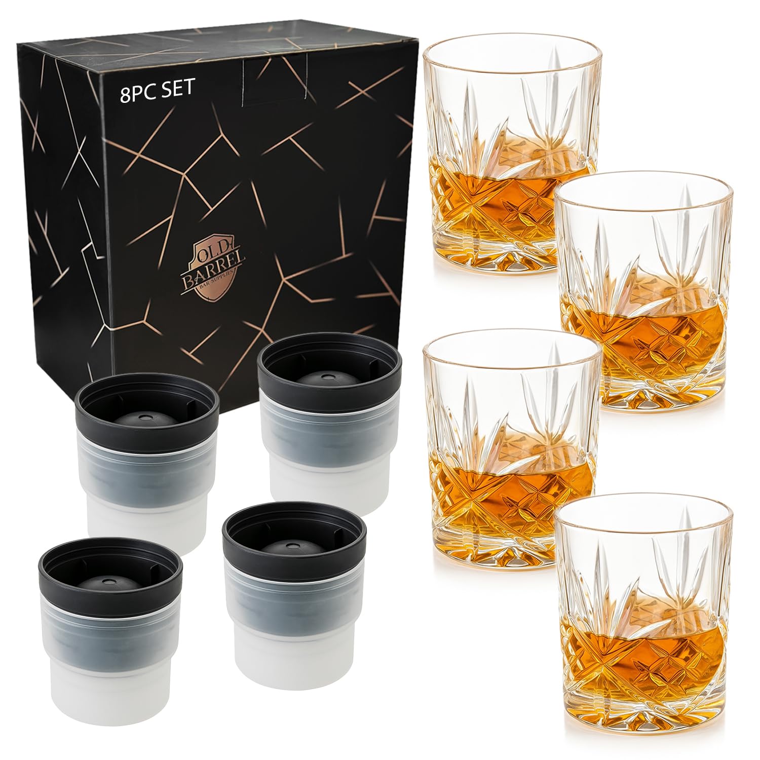 Old Barrel Whiskey Glasses 10oz offer clear crystal clarity and a comfortable grip.