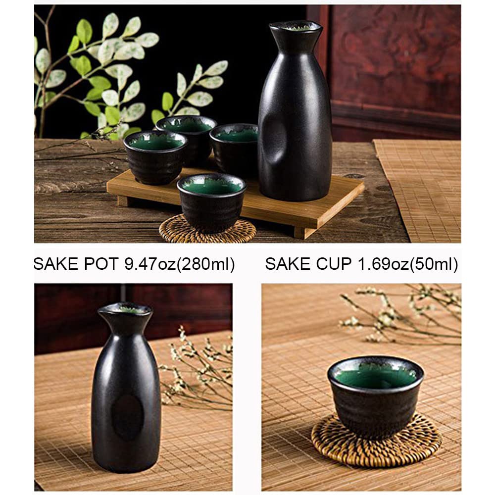 Old Craftsmen Sake Set Black 4 Cups durable ceramic for everyday use.