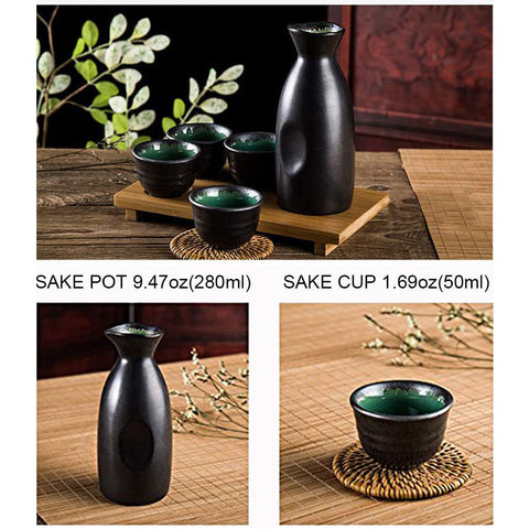 Old Craftsmen Sake Set Black 4 Cups durable ceramic for everyday use.