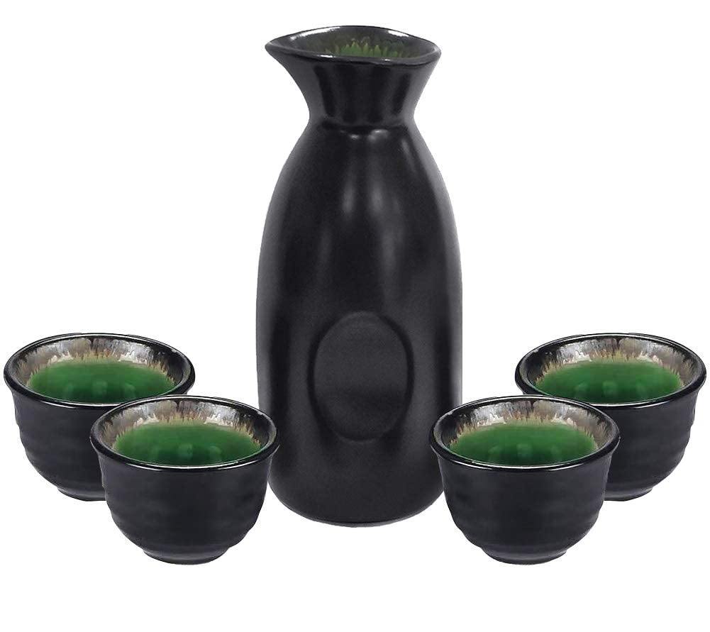 Old Craftsmen Sake Set Black 5-Piece pot with elegant traditional finish.
