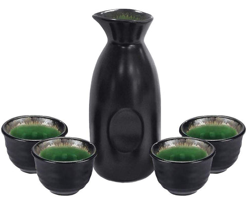 Old Craftsmen Sake Set Black 5-Piece pot with elegant traditional finish.
