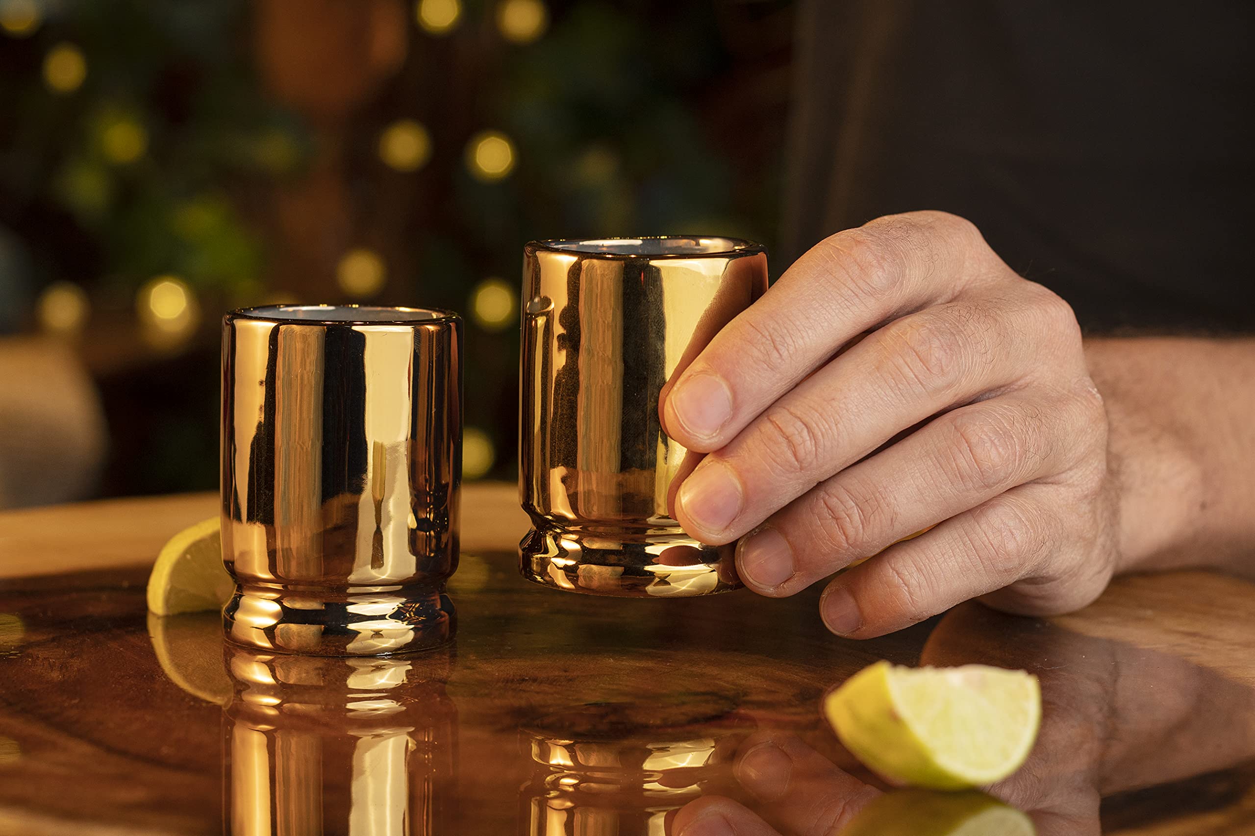 Ceramic shot glasses holding 2 ounces by Old Southern Brass