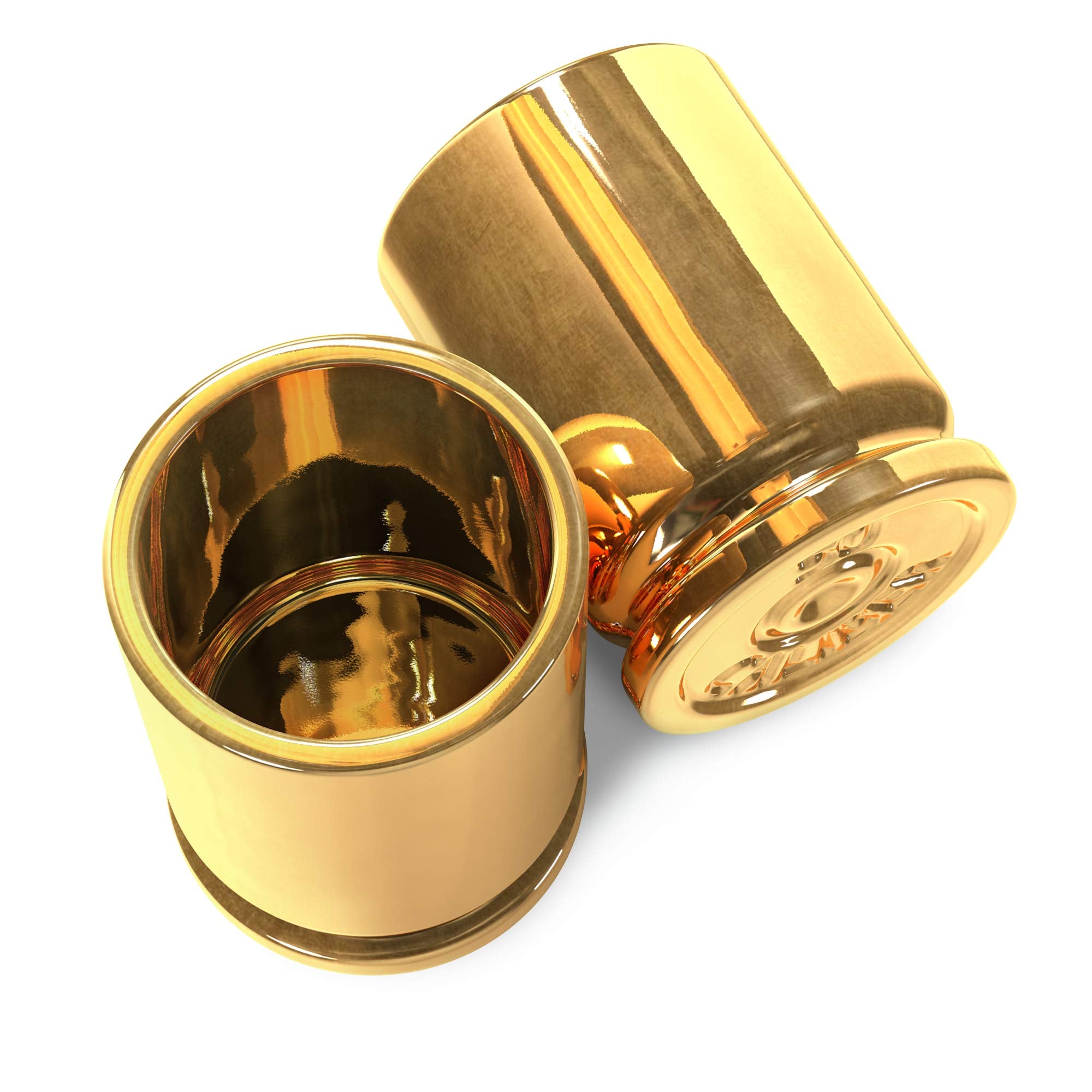 Lifetime guarantee message on Old Southern Brass shot glasses