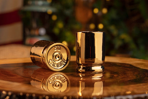 Original design bullet casing-inspired shot glass by Old Southern Brass