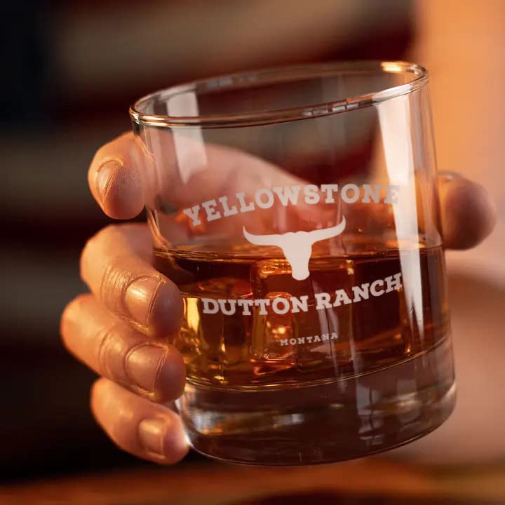 Old Southern Brass Yellowstone Dutton Ranch glass side view showing balanced weight
