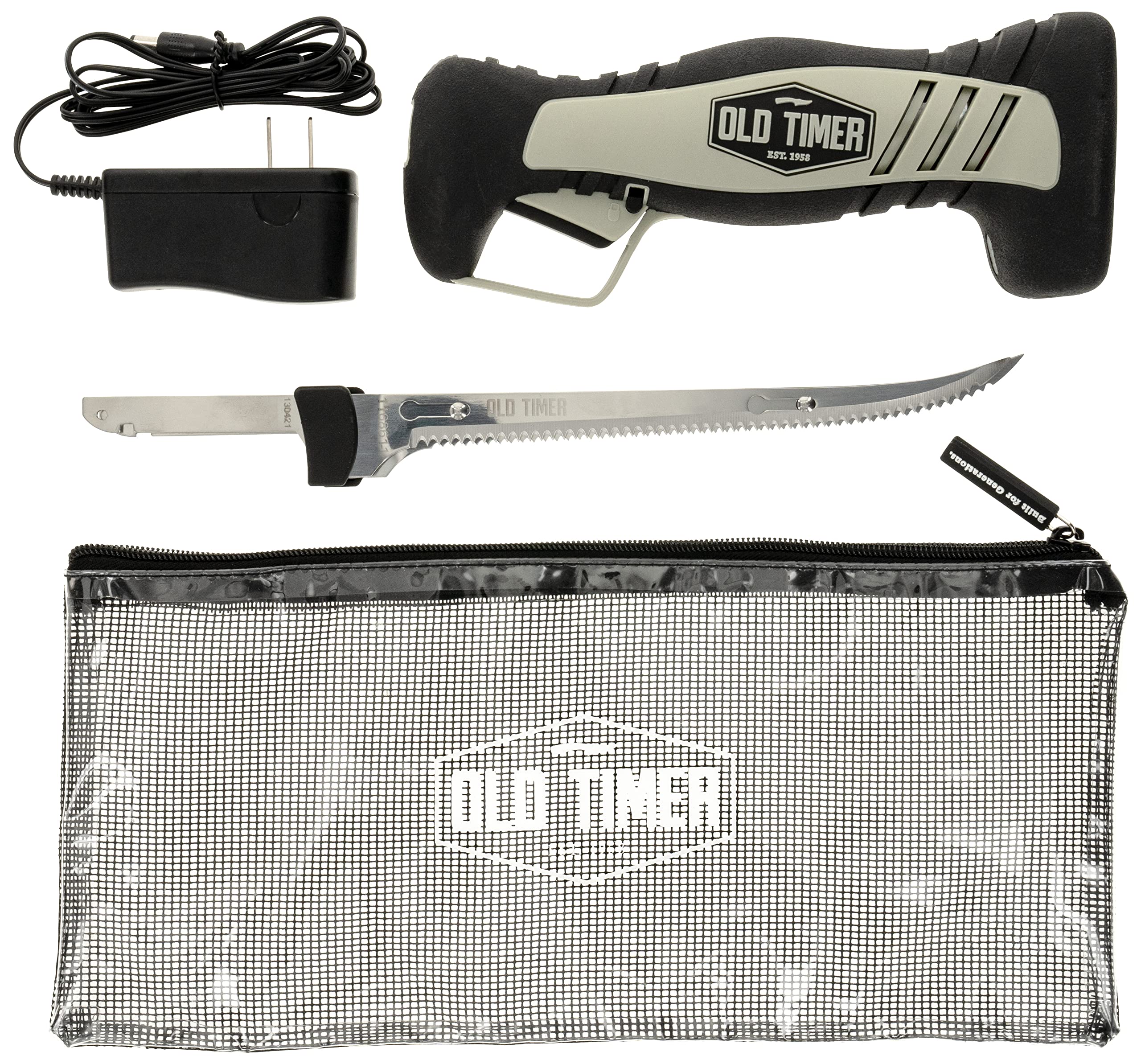 Old Timer cordless fillet knife with 8in blade for clean, precise fish fillets.