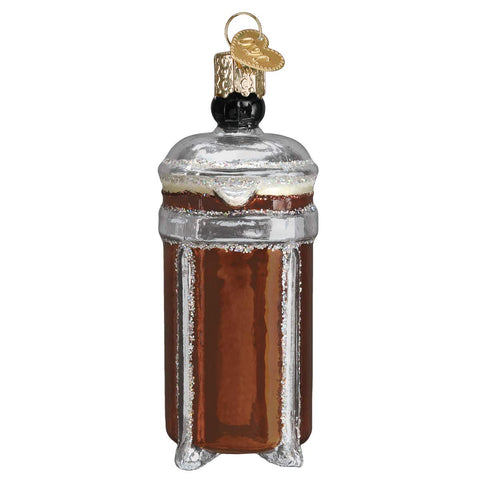 Old World Christmas bronze-toned finish with glitter accents enhances festive tree decor.