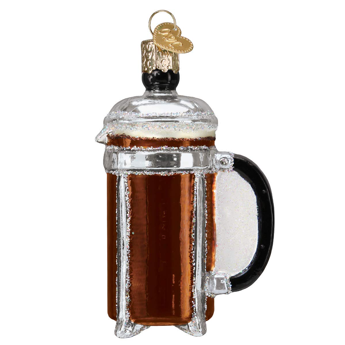 Old World Christmas glass blown ornament from the coffee collection adds holiday sparkle.