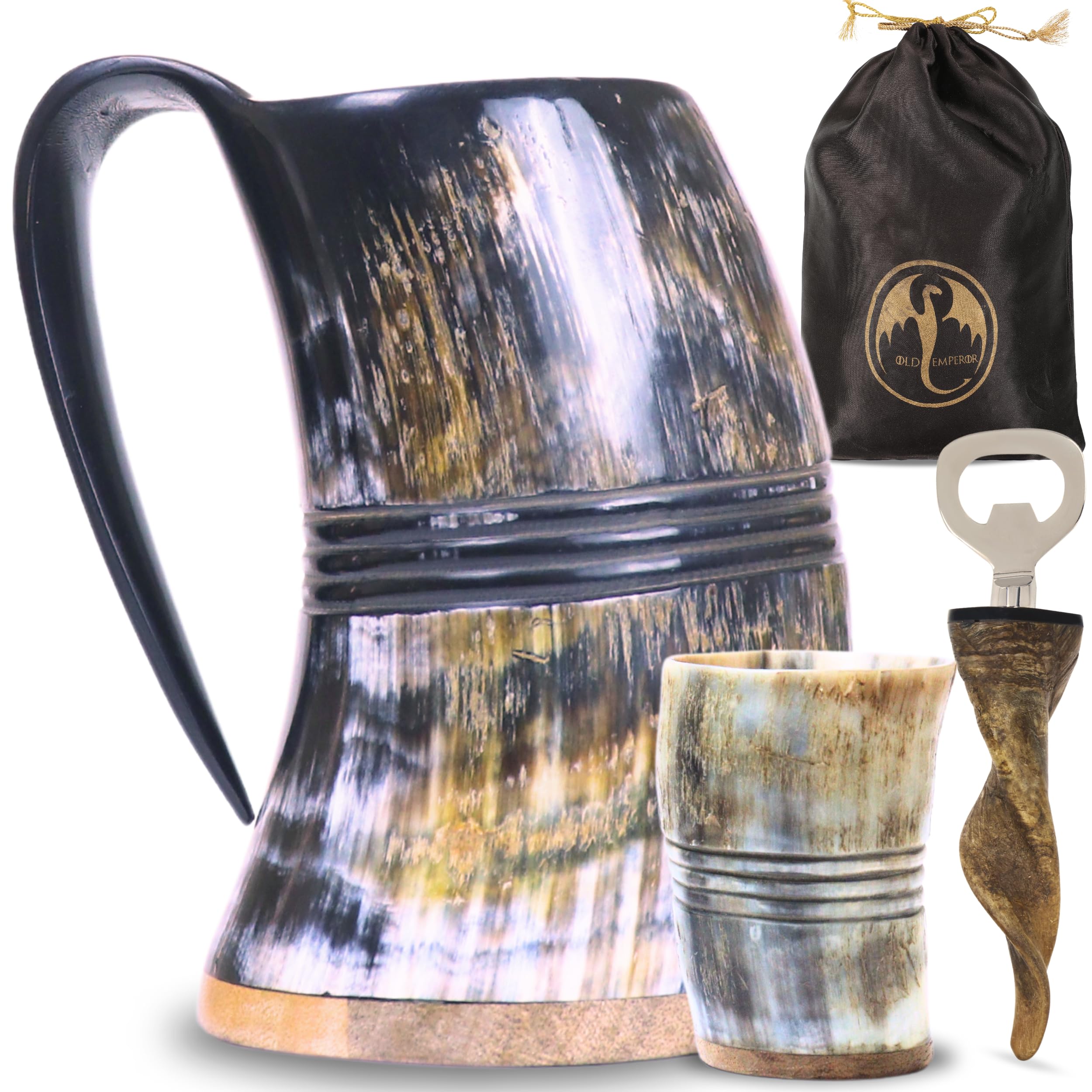 OLDEMPEROR Viking drinking horn mug authentic craftsmanship for rustic gatherings.