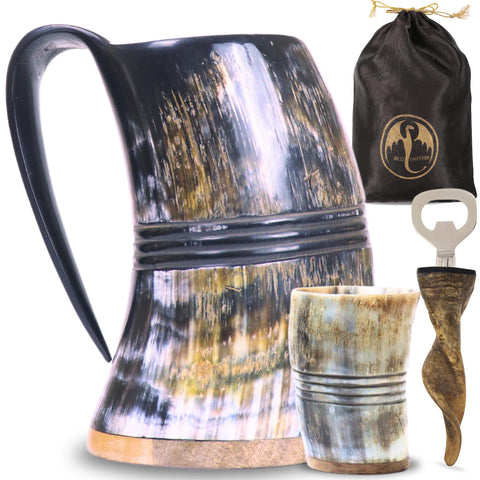 OLDEMPEROR Viking drinking horn mug authentic craftsmanship for rustic gatherings.