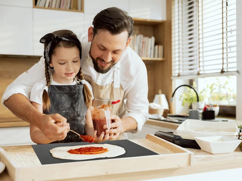 OLEEK baking steel versatile for baking bread and pizza in one surface.