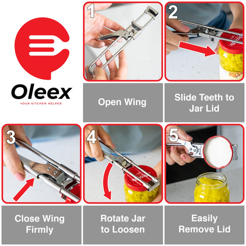 Oleex adjustable wing jar opener adapts to large and small lids