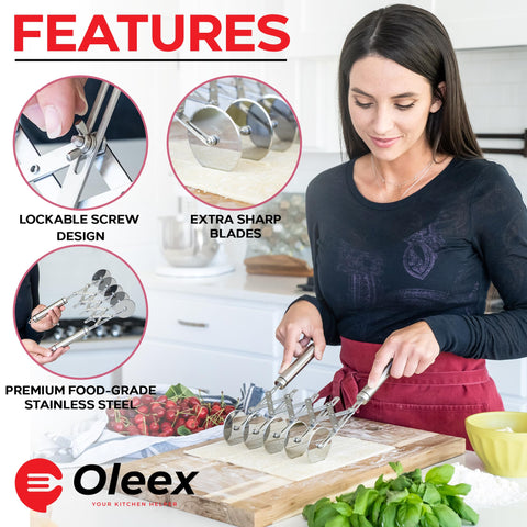 Oleex Comfortable Handles 5-Wheel Cutter reduces hand fatigue during long dough sessions.