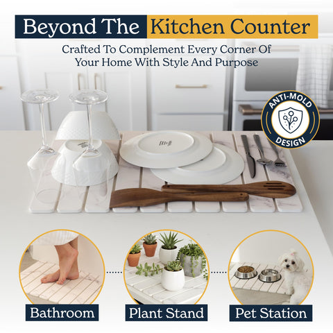 Oleex on-counter setup highlights marble-style finish and fast-drying action.