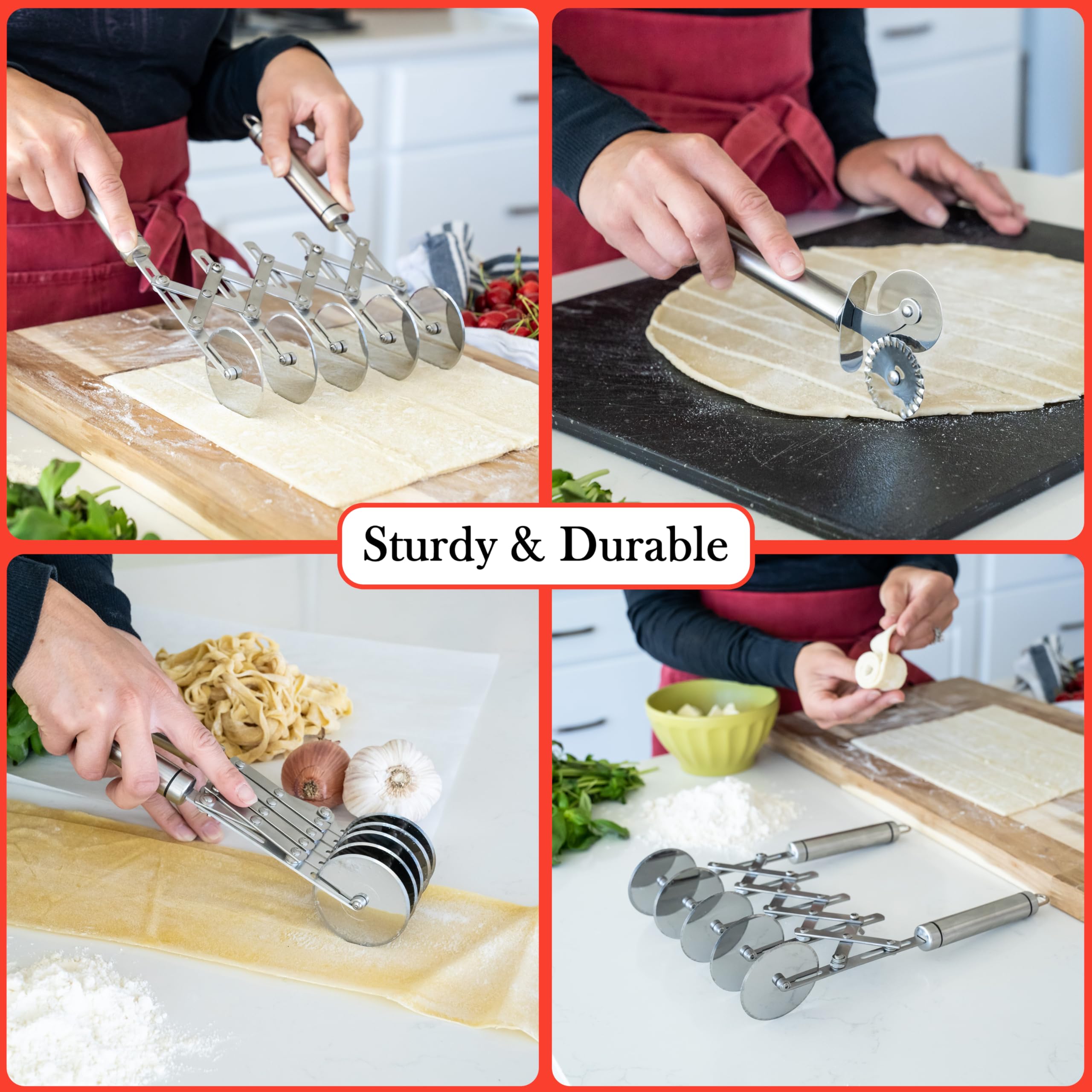 Oleex Extra Sharp Wheels deliver clean, uniform cuts for noodles, brownies, and lattice pies.