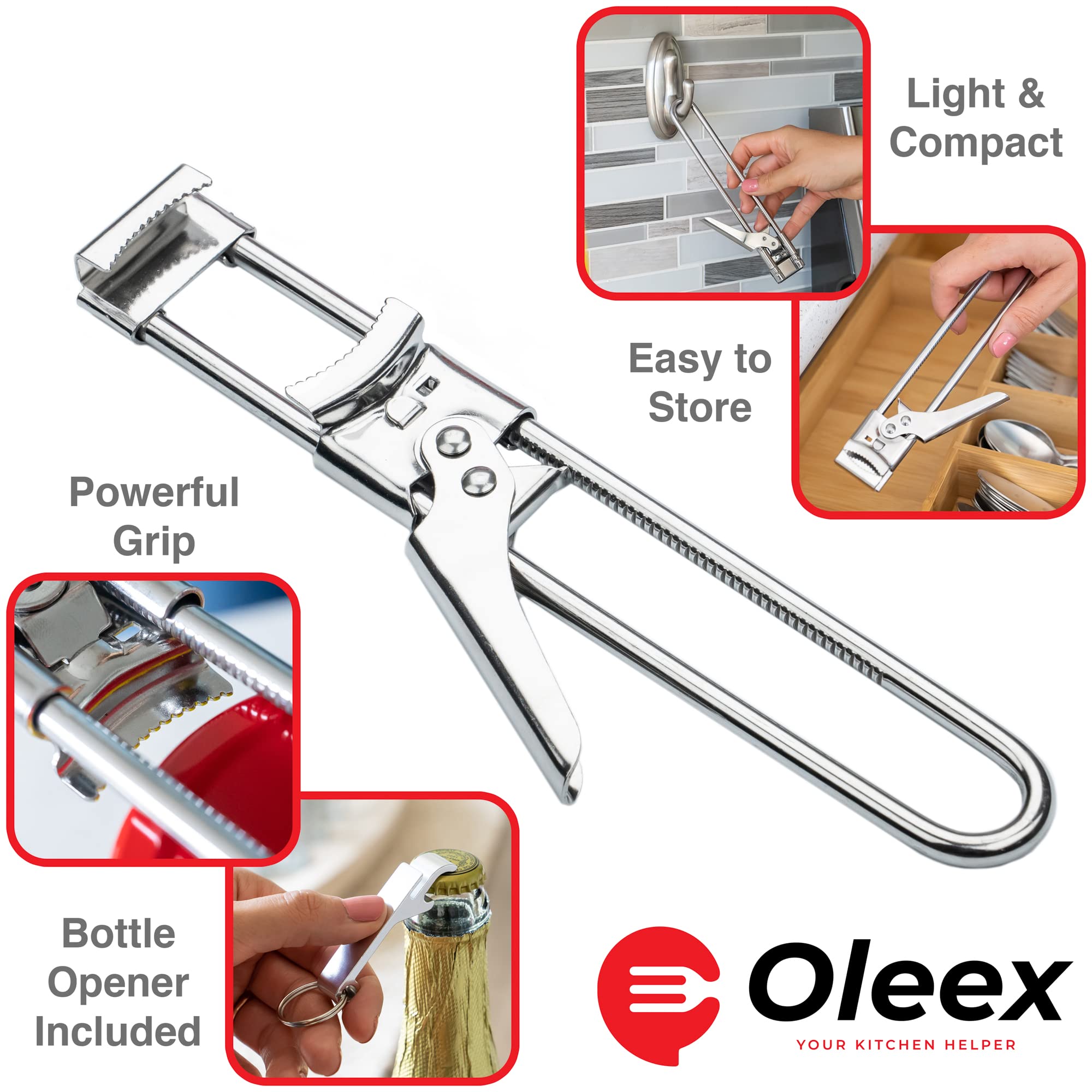 Oleex jar opener deep teeth grip jars securely for stubborn lids