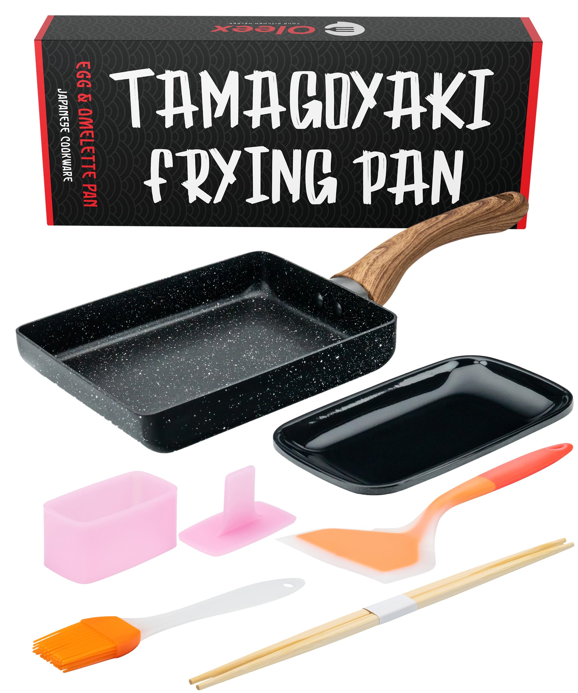 OLEEX Tamagoyaki Pan square 5x7 inches with nonstick surface for easy omelets.