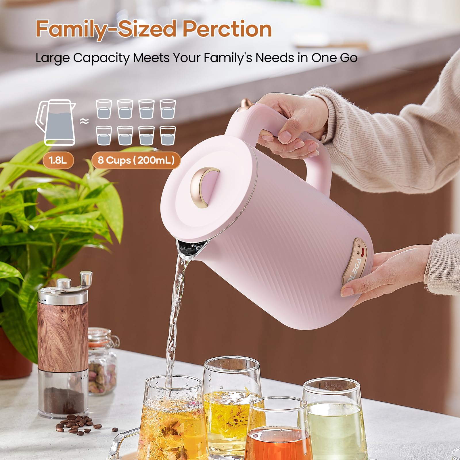 OLEGA 1.8L capacity ready for family servings and gatherings.