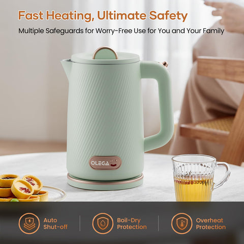 OLEGA cool-touch outer shell prevents burns during filling and pouring.