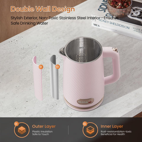 Detachable lid on the OLEGA kettle makes cleaning easy.