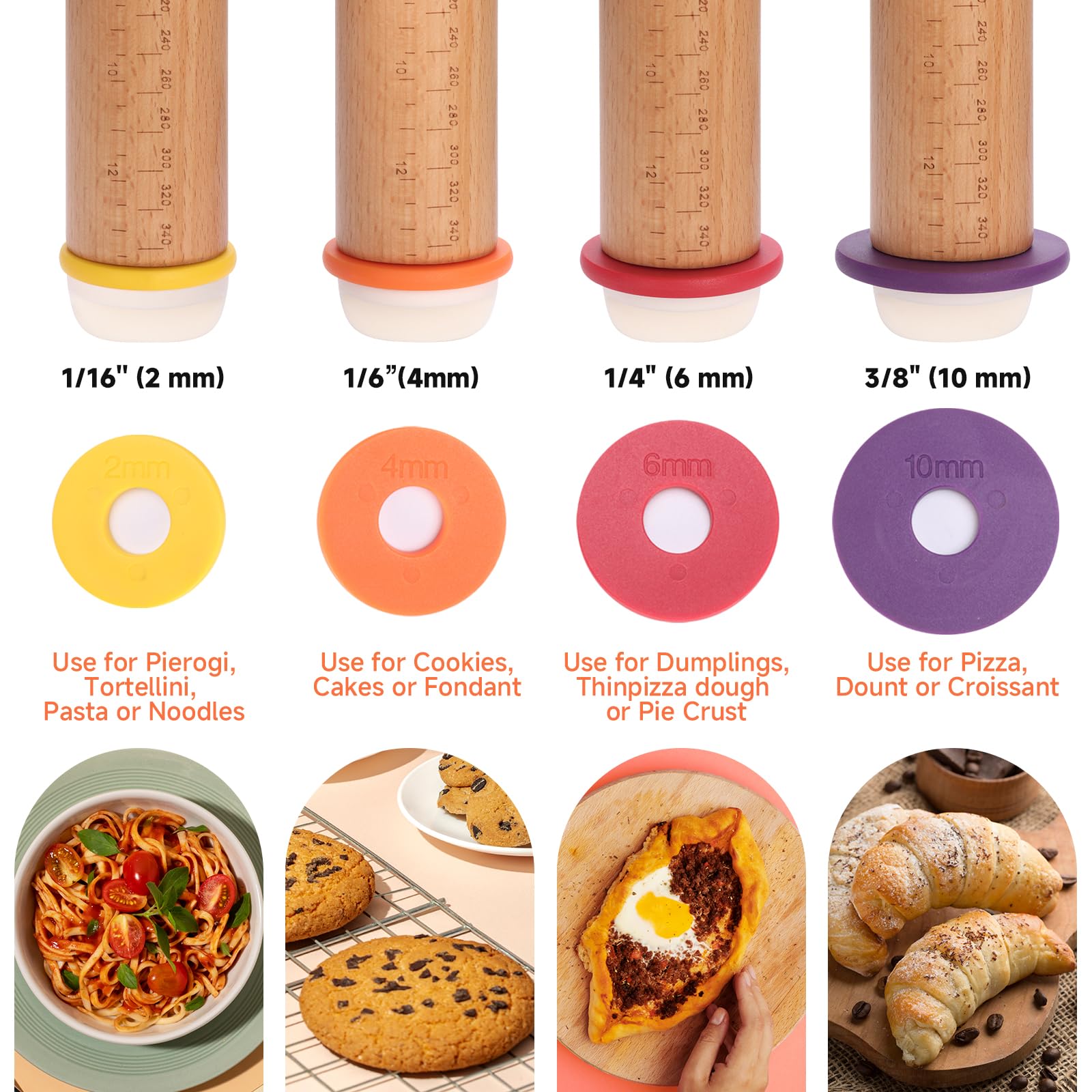 Olforce rolling pin length with rings demonstrates extended rolling surface