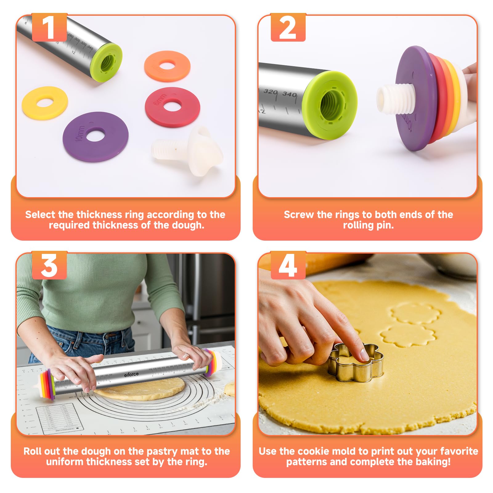 Olforce 4 mm thickness ring helps maintain even cookie and pastry thickness.