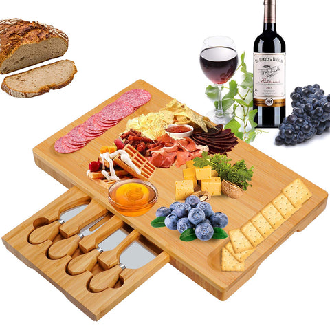 Olebes bamboo cheese board with drawer for easy entertaining