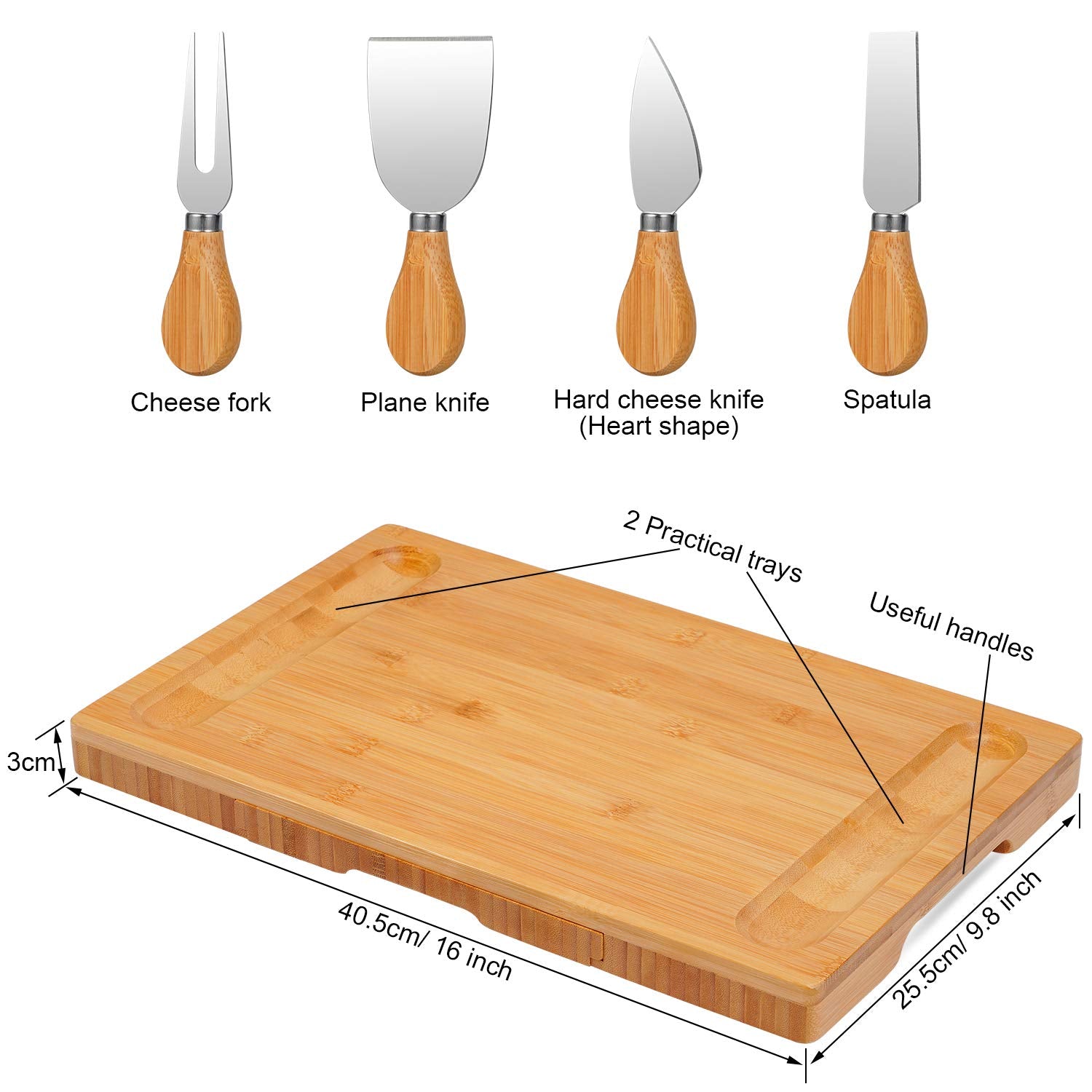 Olebes cheese board with large surface for multiple cheeses
