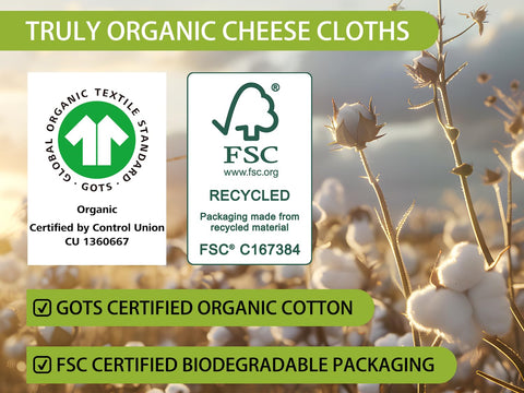 Olicity hemmed cheese cloth 20x20 inches prevents lint in foods.