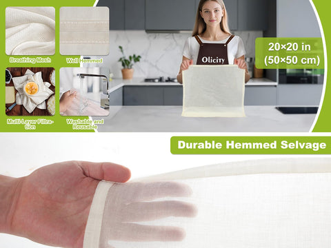Olicity unbleached cotton cheese cloth for safe strain of broths, jams, and juices.
