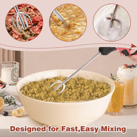 OLIGAI stainless steel meat whisk for even blending.