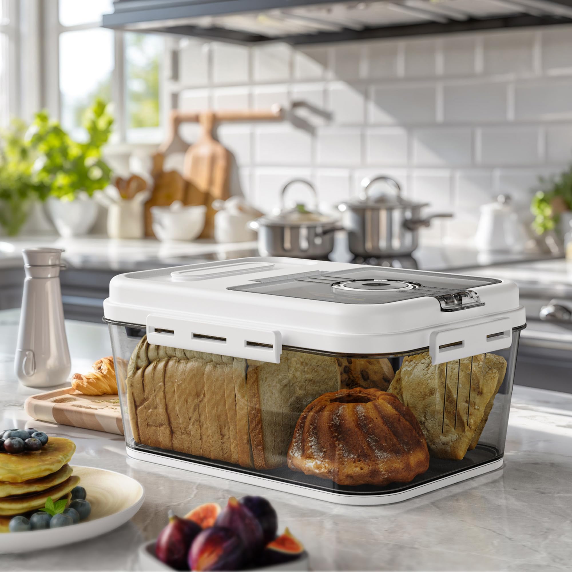 Olimingse bread box lid close-up highlights airtight seal
