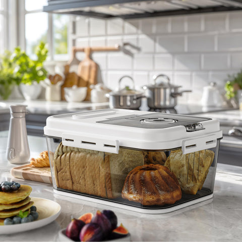 Olimingse bread box lid close-up highlights airtight seal