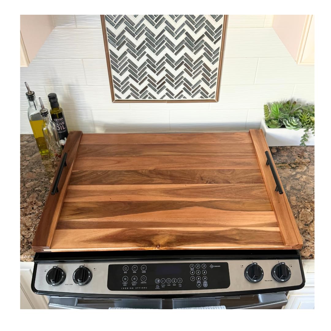 Olive Everything noodle board stove cover with acacia wood offers durable protection and style.