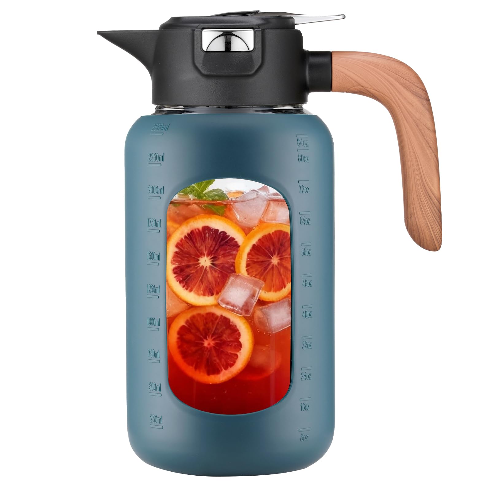 Olivego 84 oz pitcher with lid and handle ready to serve water or iced tea.