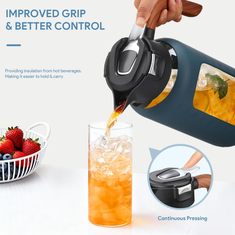 Olivego pitcher features leak-proof silicone seal to prevent drips during refills.