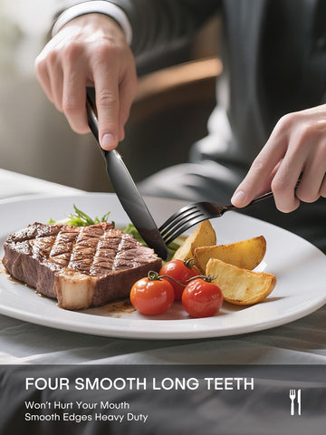Ollex black flatware dinner fork with sturdy tines for easy meals.