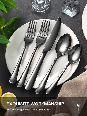 Ollex dishwasher-safe flatware set ready for quick cleanup.