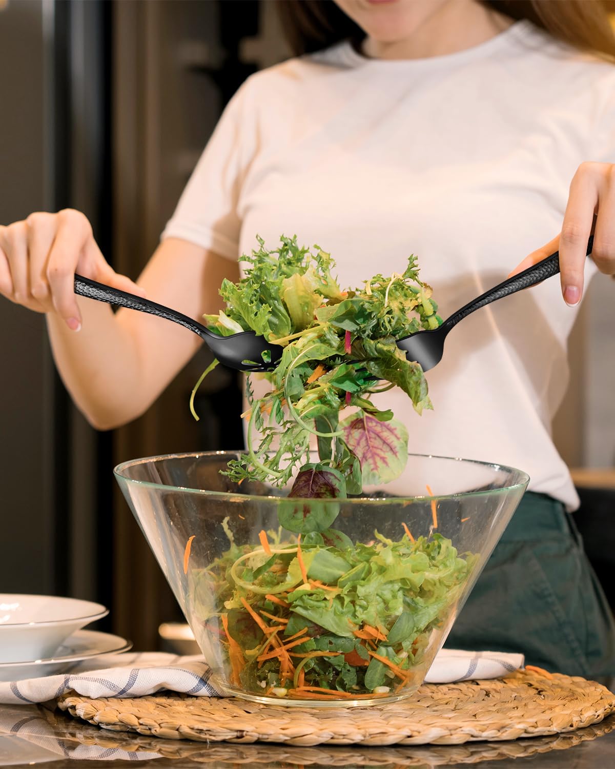 Ollex black serving utensils complement elegant table settings