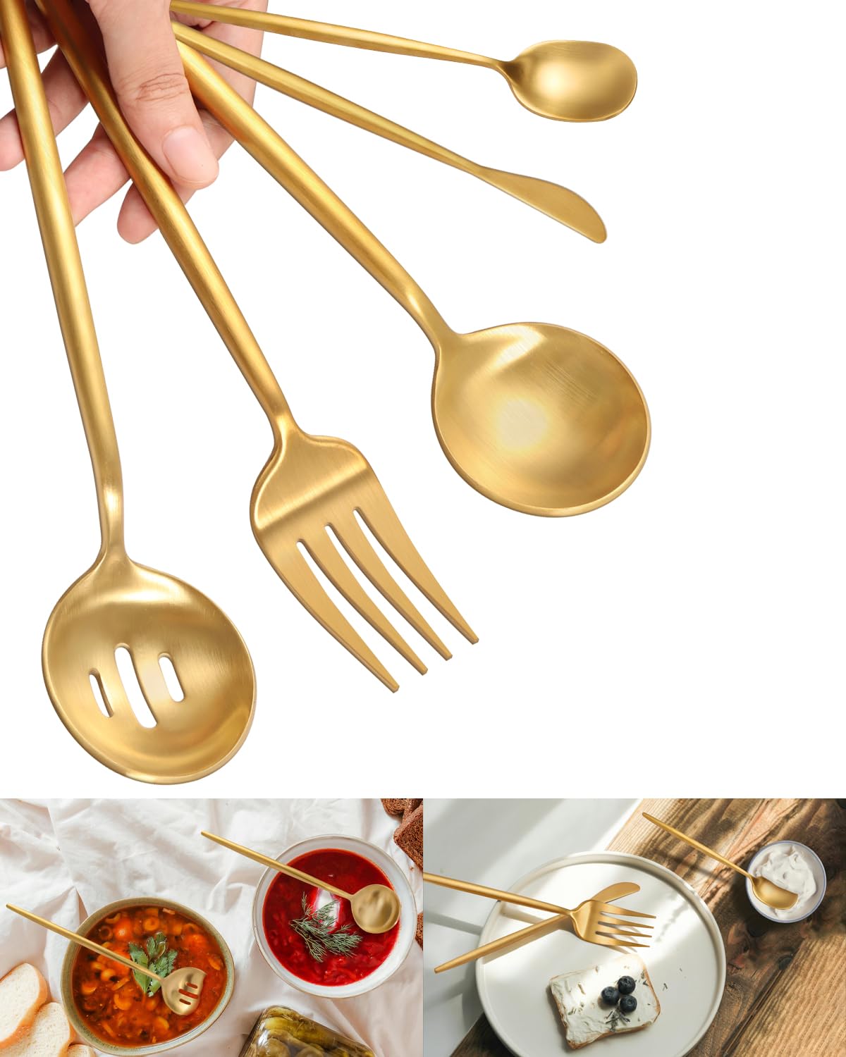 Ollex large serving fork in matte gold for elegant buffets